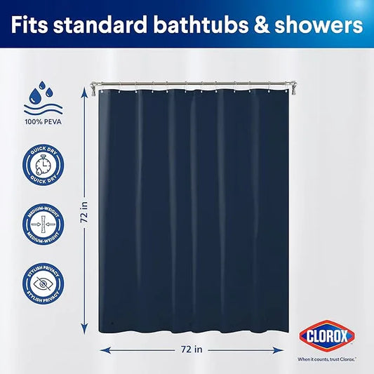 CLOROX Shower Curtain Liner, Premium Colored Medium-Weight Durable Waterproof 6g PEVA for Bathroom with Weighted Magnets, Standard Size 72" x 72", Blue - ModernBath
