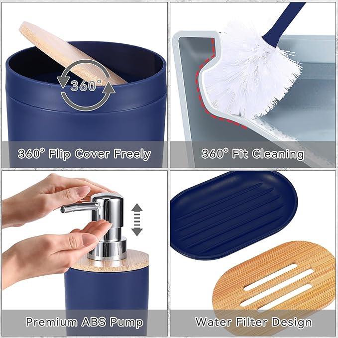 iMucci Bathroom Accessories Bathroom Sets with Shower Curtain, Bath Towel Set, Trash Can, Toilet Brush, Soap Dispenser, Bathroom Accessories Set Complete - ModernBath