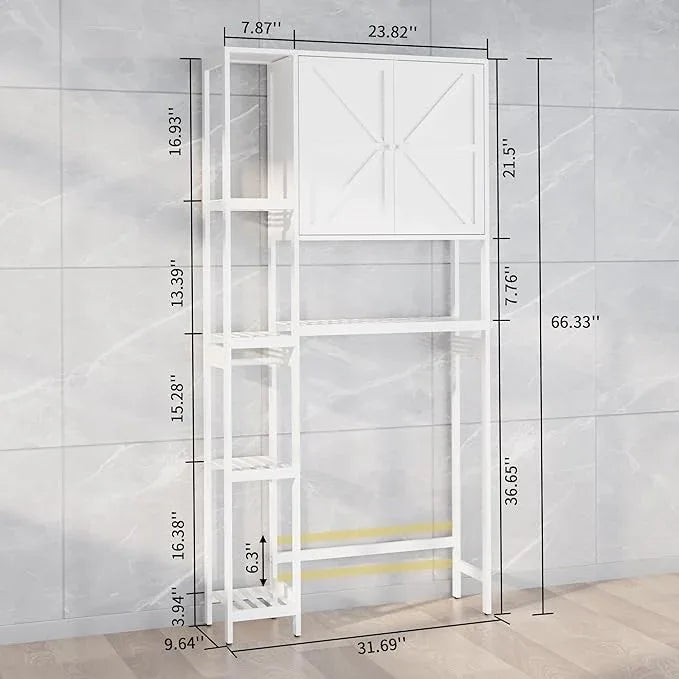 Bamboo Over The Toilet Storage, Above Toilet Organizer Storage Shelf, Tall Freestanding Behind Toilet Rack, Tiered Bathroom Space Saver Shelving, Easy Assembly (White) - ModernBath
