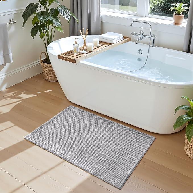 DEXI Bathroom Rugs 16x24, Non Slip Washable Bath Mat, Absorbent Chenille Bathmat, Ultra Soft Thick Carpet for Tub Shower Floor, Light Grey - ModernBath