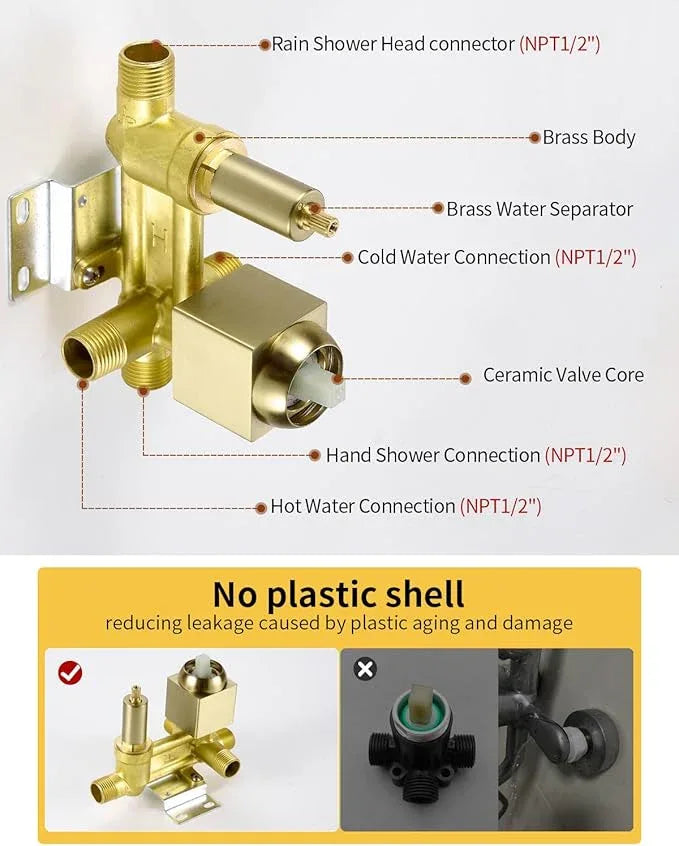 Fransiton Shower Faucet set with Shower head 10 Inches Rainfall Shower Head and Handle Set Single Handle Wall Mounted Shower System Set with Female Threads Valve Body(10", Brushed Gold) - ModernBath