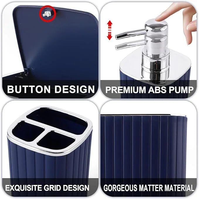XLHOMO Navy Blue Bathroom Accessories Set - Gorgeous Bathroom Set, 10PC Bathroom Accessory Set, Toilet Brush, Trash Can, Qtip Holder Dispenser & Soap Dispenser - ModernBath