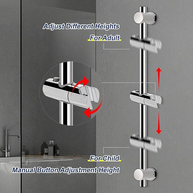 NearMoon Shower Slide Bar with Height/Angle Adjustable Handheld Shower Holder, Bathroom SUS 304 Stainless Steel Shower Head Holder for Bath (Screw Mounted, Chrome Finish) - ModernBath