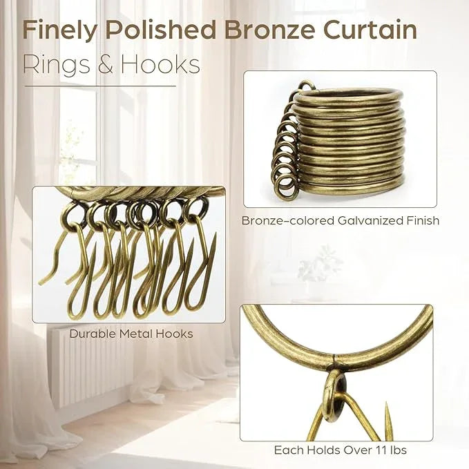 CONAMEI 80 Pcs Curtain Rings and Hooks 1.52 Inch - Stainless Steel Shower Curtain Rings and Hooks with Eyelets for Curtains Rods and Bathroom Shower Rods, Bronze - ModernBath