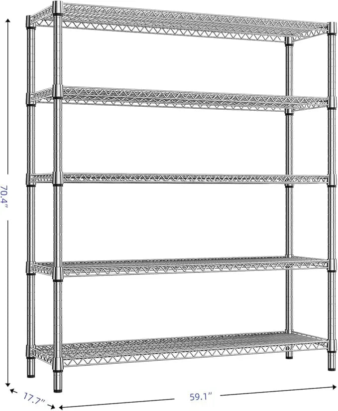 2200 Lbs 5 Tier Storage Rack Metal Wire Shelving Unit, Storage Standing Shelf Organizer for Laundry Bathroom Kitchen Pantry Closet Garage, Chrome 17.7" D x 59.1" W x 70.4" H - ModernBath