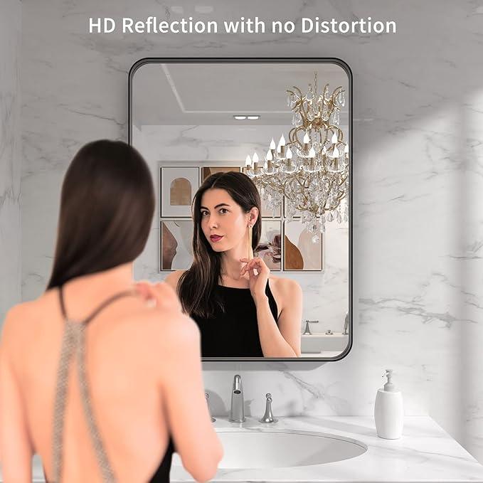 LOAAO 30X36 Inch Black Metal Framed Bathroom Mirror for Wall, Matte Black Bathroom Vanity Mirror Farmhouse, Anti-Rust, Tempered Glass, Hangs Horizontally or Vertically - ModernBath