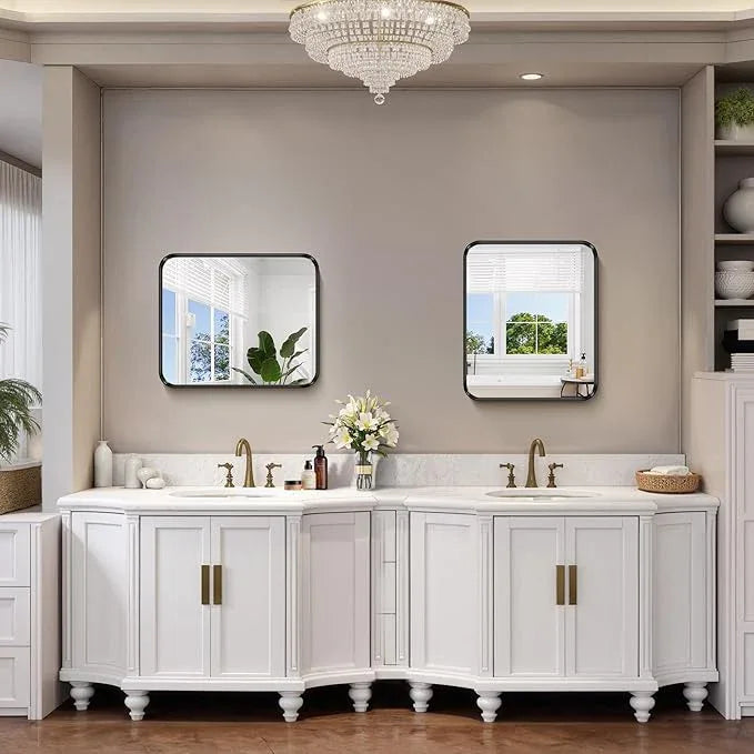 FORBATH 24x20 Inch Bathroom Mirror for Wall, Black Metal Framed Vanity Mirrors for Over Sink, Rounded-Corner Rectangle Mirror for Bedroom Living Room Entryway Hallway, Hangs Horizontal or Vertical - ModernBath