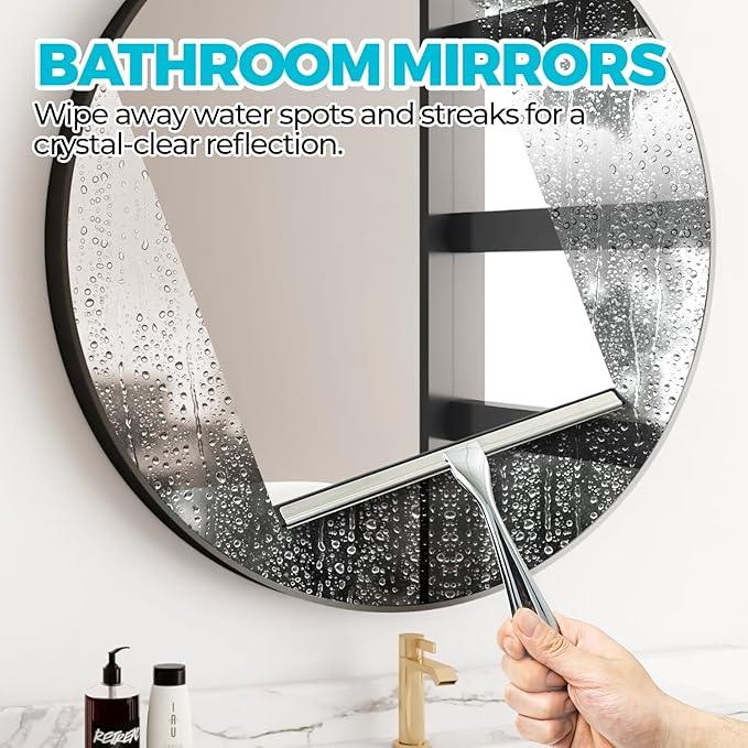 ALFLOD 2PACK 12-Inch All-Purpose Shower Squeegee for Shower Doors, Tile Shower Walls, Bathroom, Window, Glass and Car Windshield, Mirrors and Kitchen-Stainless Steel, Silver - ModernBath