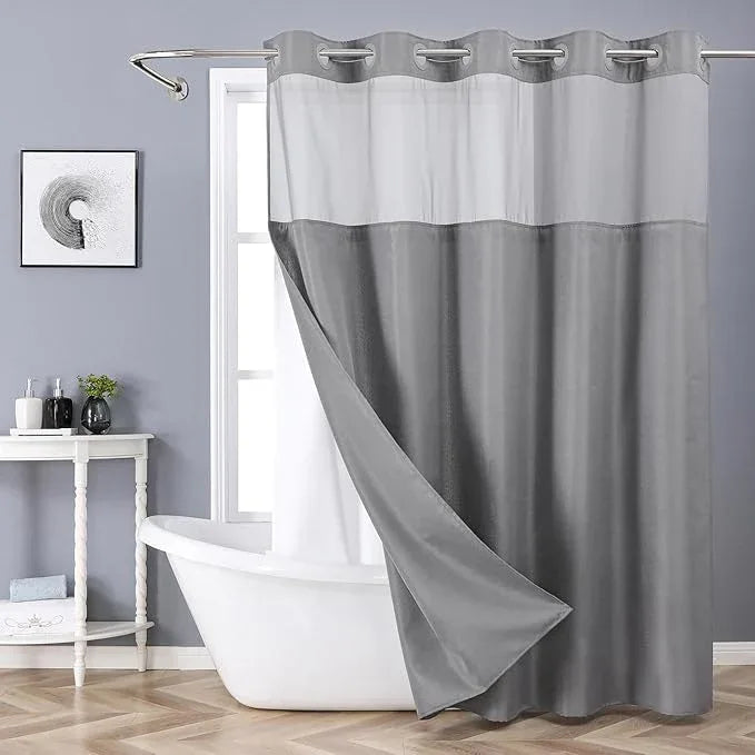 eachope Grey No Hook Shower Curtain with Snap-in Fabric Liner Set,Slub Textured Fabric Shower Curtains for Bathroom,Hotel Style Modern Shower Curtain,Water Repellent & Washable,71x74(72) - ModernBath