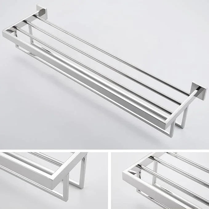 KOKOSIRI 32'' Bathroom Towel Shelf Chrome Towel Rack with Two Bath Towel Bars SUS304 Stainless Steel Wall Mounted, Polished Finish B6003CH-L32 - ModernBath