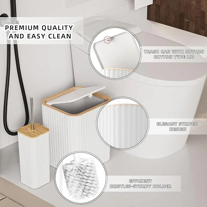 XLHOMO Bathroom Accessories Set - Elegant White Bathroom Set, 10PC Bathroom Accessory Set, Toilet Brush, Trash Can, Qtip Holder Dispenser & Soap Dispenser - ModernBath