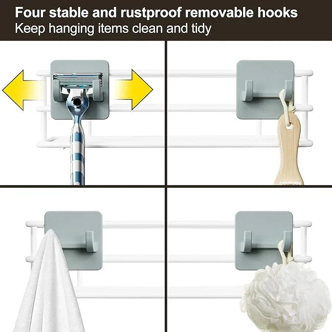Orimade 4 Tier Adjustable Anti-slip Shower Caddy Over Shower Head, Rustproof Bathroom Hanging Organizer With 4 Hooks for Razor, No Drilling Shower Shelves Storage Rack, White - ModernBath