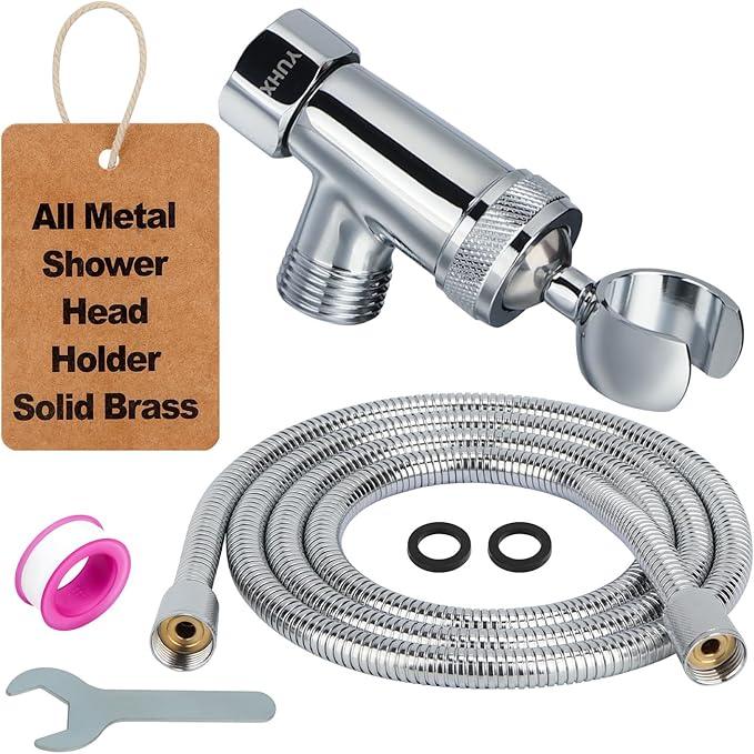 YUHX All Metal Shower Head Holder and Hose Stainless Steel Extra Long 6 ft,Adjustable Handheld Shower Arm Bracket,Premium Chrome - ModernBath