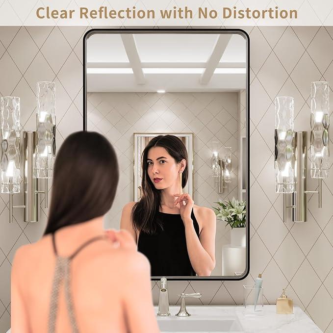 LOAAO 20X28 Inch Black Metal Framed Bathroom Mirror for Wall, Matte Black Bathroom Vanity Mirror Farmhouse, Anti-Rust, Hangs Horizontally or Vertically - ModernBath