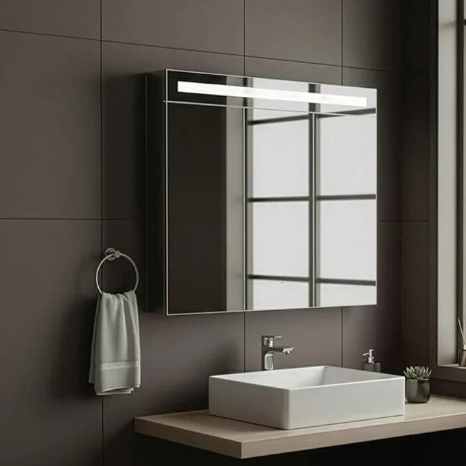 Fine Fixtures 36" x 30" Bathroom Medicine Cabinet, Aluminum Bathroom Vanity, Recessed Medicine Cabinet/Surface Mount, 3 Door, Mirrored Interior w/LED - ModernBath
