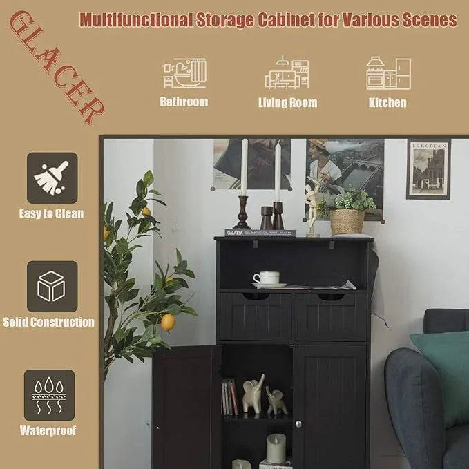 GLACER Multifunctional Floor Cabinet, Bathroom Cabinet with Removable Drawers and Adjustable Shelf for Bathroom, Living Room, Kitchen or Entryway, 24 x 12 x 43 inches (Brown) - ModernBath