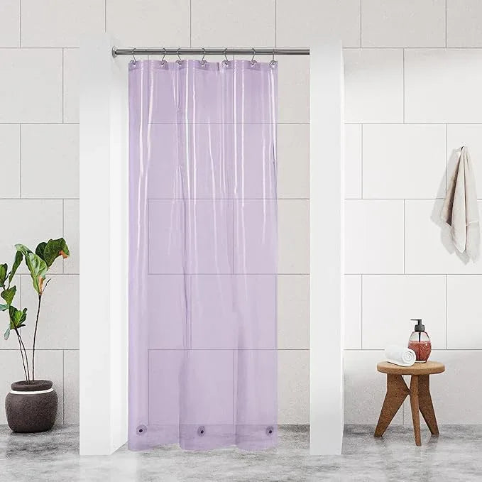 Barossa Design Clear Lavender Stall Shower Curtain Liner 36" W x 72" H - Waterproof Lightweight PEVA Plastic Shower Liner for Small Bathroom, 3 Bottom Magnets & Metal Grommets - Clear Lavender - ModernBath