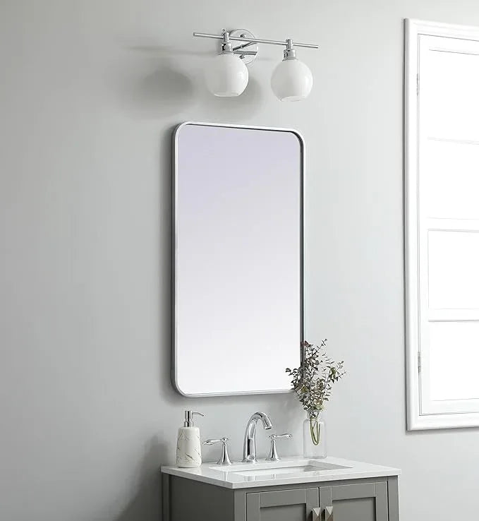 ARS Concepts Aura, Soft Corner Metal Rectangular Mirror 20X36 Inch in, Modern, Silver - ModernBath