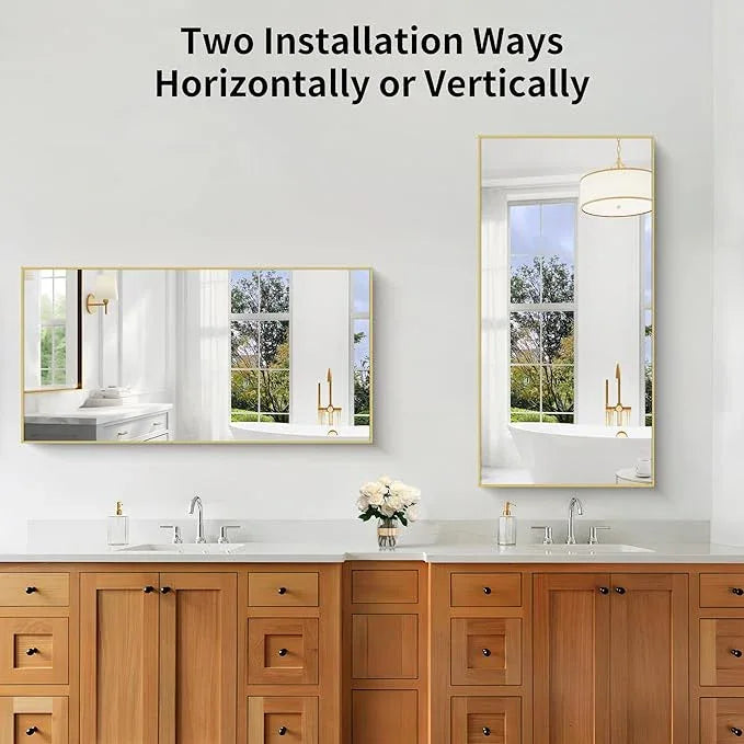 KOCUUY Gold Bathroom Mirror, 24x48 inch Brushed Gold Mirror for Over Sink, Aluminum Framed Rectangular Bathroom Mirror for Bedroom Living Room Bathroom, Hang Horizontal/Vertical - ModernBath