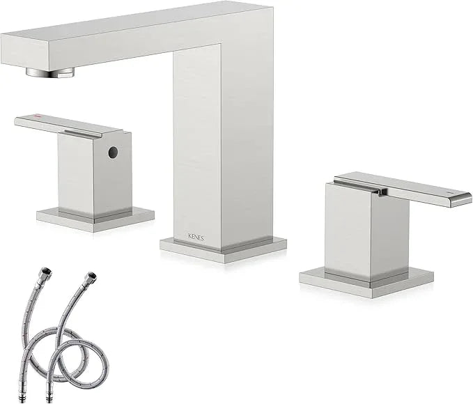 KENES 2 Handle Widespread Bathroom Faucets Brushed Nickel, Bathroom Sink Faucet 3 Hole Vanity Faucet with Lead-Free Supply Hose, KE-9050 - ModernBath