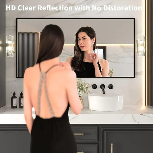 LOAAO 72"X36" Black Rectangle Bathroom Mirror Wall, Matte Black Aluminum Alloy Frame, Tempered Glass, Hangs Vertically or Horizontally, Easy to Install - ModernBath