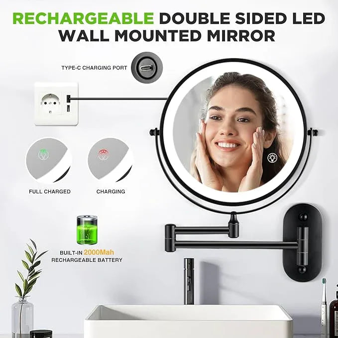 VORREMIRR Wall Mounted Makeup Mirror: 1x/15x Magnifying Mirror with 8.5" Double Sided, Vanity Makeup Mirror for Bathroom, Brush Black - ModernBath