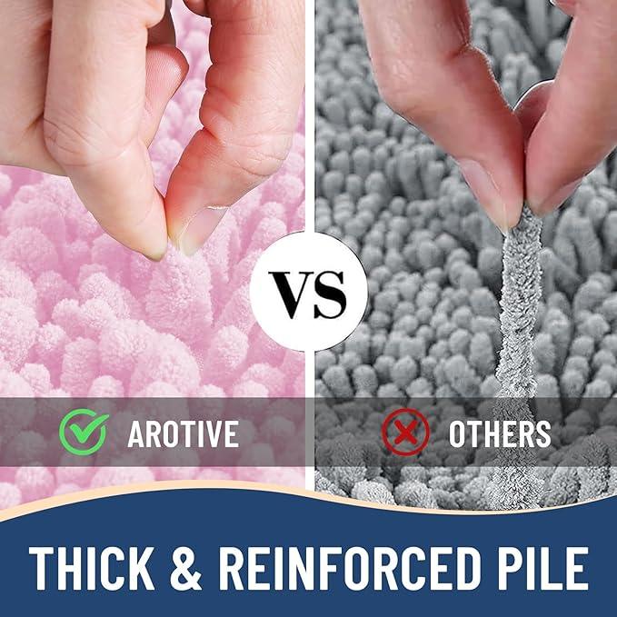 Arotive Luxury Chenille Bathroom Rug Mat, Extra Soft Thick Absorbent Shaggy Bath Rugs, Non-Slip Machine Wash Dry, Plush Bath Mats for Bathroom, Shower and Tub, 44x24, Pink - ModernBath