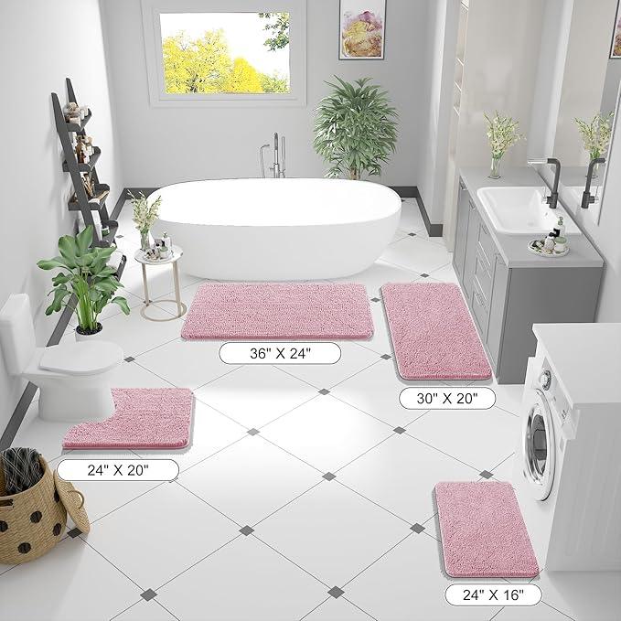 OLANLY Bathroom Rugs 70x24, Extra Soft Absorbent Chenille Bath Rugs, Rubber Backing Quick Dry, Machine Washable Bath Mats for Bathroom Floor, Tub and Shower, Home Decor Accessories, Dusty Rose - ModernBath