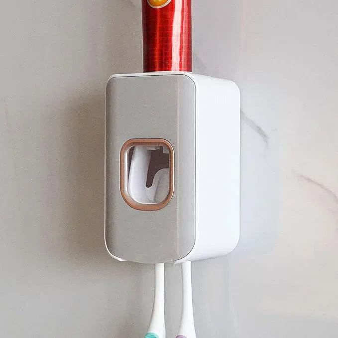 2 Slot Toothbrush Holder and Toothpaste Dispenser Wall Mounted, Automatic Toothpaste Squeezer, 2 in 1 Tooth Brush Toothpaste Organizer for Shower (Light Grey) - ModernBath