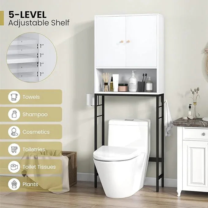 Giantex Over The Toilet Storage Cabinet, Bathroom Space Saver W/Toilet Paper Holder & Hook, Adjustable Shelf & Bottom Bar, Open Storage Cube, Over Toilet Bathroom Organizer for Laundry, Restroom - ModernBath