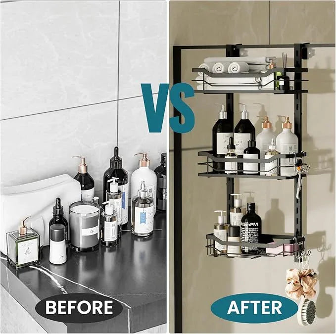 TAILI Hanging Shower Caddy Over The Door Adjustable Hanging Organizer Rack with Hooks, Sturdy Rust Proof Shower Organizer Shelf Basket Storage Rack, No Drilling - ModernBath