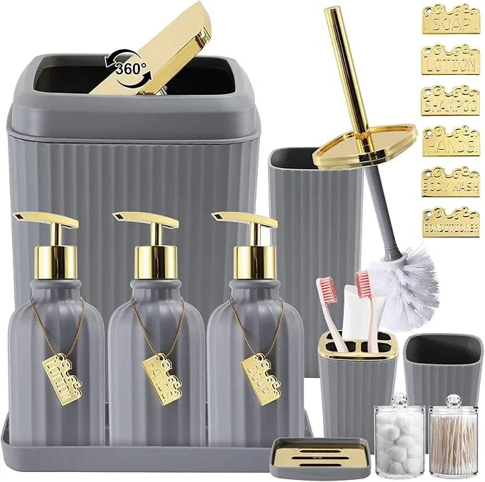 WSBArt 17PCS Bathroom Accessory Set Bathroom Set Grey Bathroom Accessories,Toilet Brush,Trash Can, Qtip Holder Dispenser& 3PCS Soap Dispenser - ModernBath