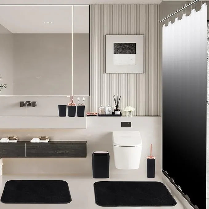 XLHOMO Bathroom Accessory Set–Bathroom Set with Shower Curtain and Rugs, No Slip Bathroom Rugs Super Absorbent, Black Ombre Water-Proof Shower Curtain with Hooks,Black Bathroom Sets Complete for Home - ModernBath