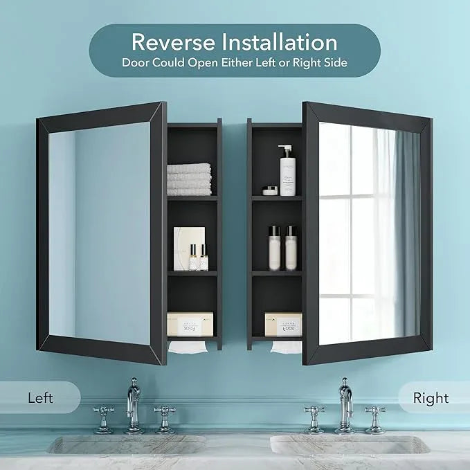 Bathroom Cabinet - Large Single Door 24x30 inchs Wall Cabinet Mirror Medicine Cabinet with Facial Tissues Slot and Multifunctional Storage Area - ModernBath