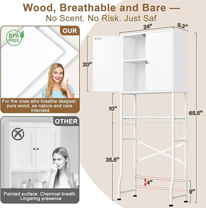 Over The Toilet Storage Cabinet - Bathroom Organizers Shelf with Barn Doors, Freestanding Space-Saver Above Toilet Storage Cabinet , Water-Resistant Rack for Bathroom，Anti-Tip Toilet Shelves (White) - ModernBath