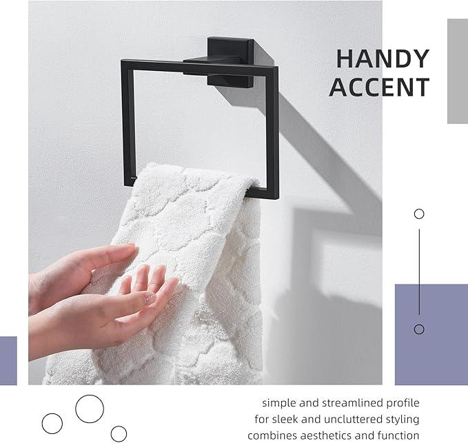 Angle Simple Towel Holder Matte Black, Stainless Steel Square Hand Towel Ring Rack Hanger for Bathroom Wall Mount, 7.09 Inches - ModernBath