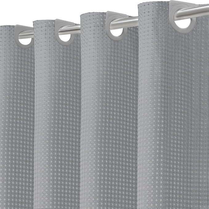 Inhousolu No Hook Waffle Weave Shower Curtain with Removable Snap in Fabric Liner Set for Bathroom, 230 GSM Heavy Duty Weighted Hem, Water Repellent Washable Bath Curtains, 72 x 78 Inch, Grey - ModernBath
