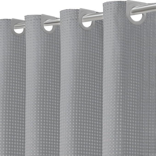 Inhousolu No Hook Waffle Weave Shower Curtain with Removable Snap in Fabric Liner Set for Bathroom, 230 GSM Heavy Duty Weighted Hem, Water Repellent Washable Bath Curtains, 72 x 78 Inch, Grey - ModernBath