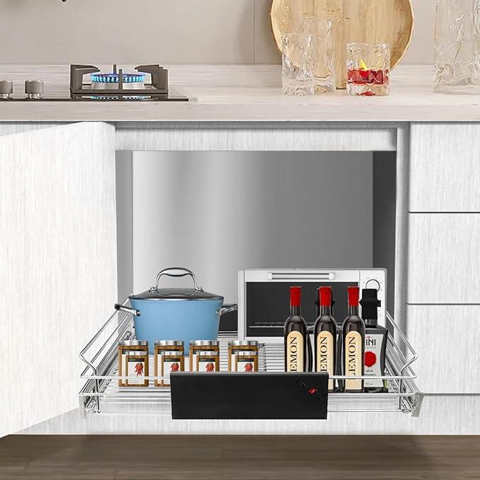 Expandable Pull Out Cabinet Organizer, Slide Out Drawers for Kitchen Cabinets, Heavy Duty Storage Drawers, Chrome Plated Cabinet Wire Shelf, Adjustable Width 12.5~20.2" W x 17.3" D - ModernBath
