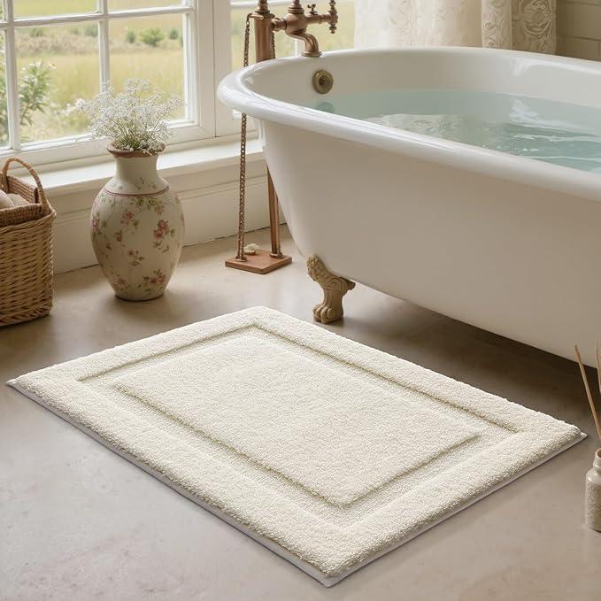 LUMI Ultra Soft Bathroom Rugs Non Slip with Rubber Backing, Absorbent Washable Bath Mat Quick Dry, Upgraded Premium Microfiber Plush Carpet for Bathtub and Shower Floor, Ivory White, 16x24 - ModernBath