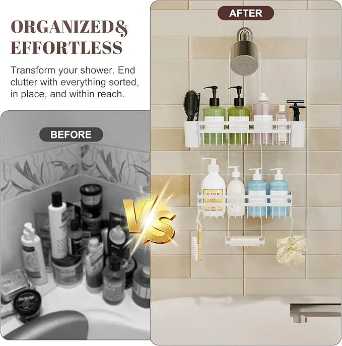 STAHLHEART Shower Caddy Hanging for Bathroom Organizers and Storage, 3 Tier Adjustable Anti-Swing Shower Organizer hanging with Heavy-Duty Suction Cups, Damage-Free Rustproof (White) - ModernBath