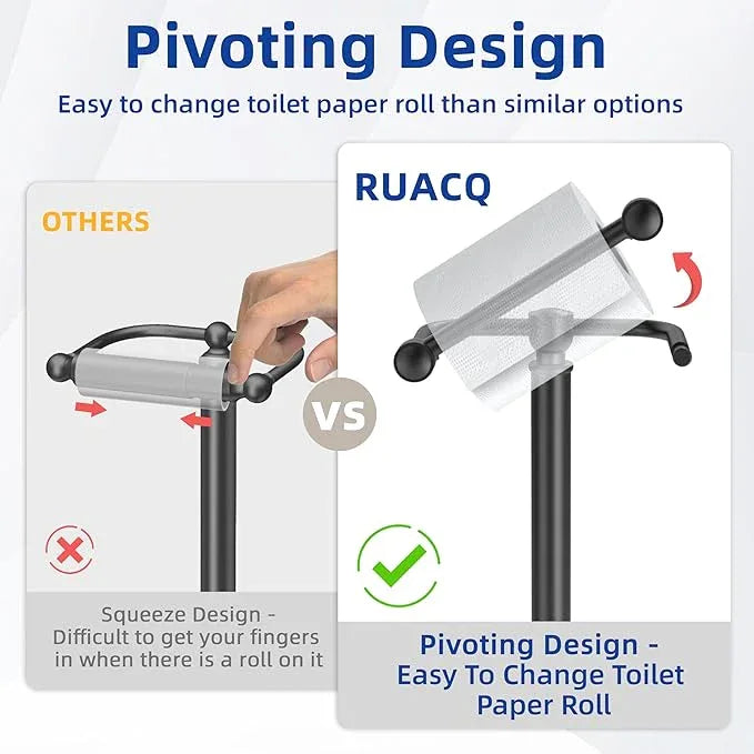 RUACQ Toilet Paper Holder Stand, Bathroom Toilet Paper Roll Holder Free Standing, Toilet Tissue Holder Stand with Post Pivoting Design, Stable Weighted Base, SUS304 Stainless Steel (Matte Black) - ModernBath