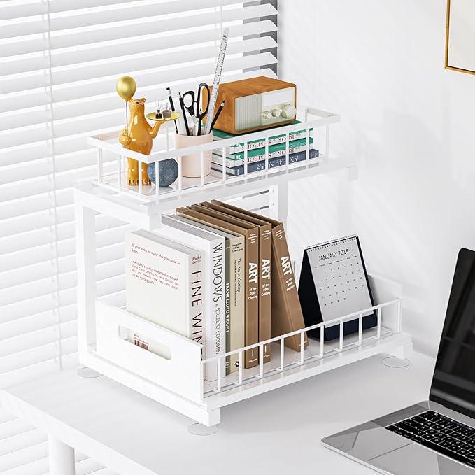Under Sink Organizer, Heavy Duty Metal Pull Out Cabinet Organizer Slide Out Sink Shelf Organizer Height Adjustable, Multi-Purpose Storage Shelf for Kitchen Bathroom (White,1Pack) - ModernBath