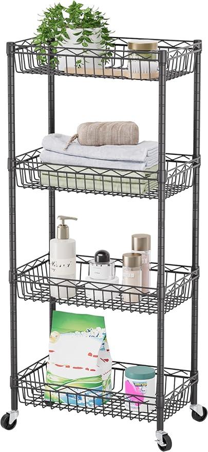 SINGAYE Shelf Closet Wire Shelving：Adjustable Metal Unit for Laundry Room Organization Bathroom Kitchen Home Storage with Wheels Pantry Rack Shelves - ModernBath