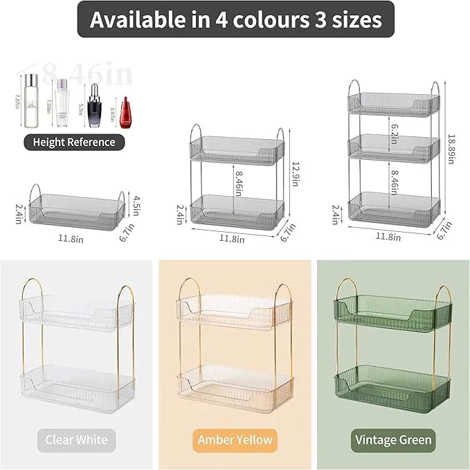 YCIA&DONE Bathroom Organizer Countertop, Makeup Storage, Skincare Cosmetic Tray Shelf, Perfume Holder Rack for Vanity Counter, Large Capacity, Easy to Install, Clean, 2 Tiers, Smoky Gray - ModernBath