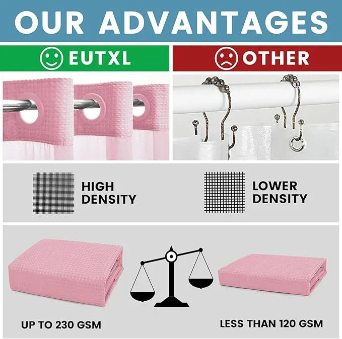 EUTXL Pink Shower Curtain with Liner - 230GSM Waffle Textured Heavy Duty Shower Curtains for Bathroom,71W x 74H - ModernBath