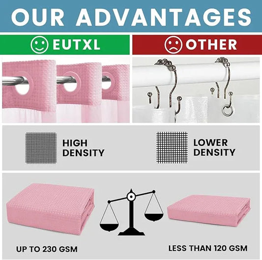 EUTXL Pink Shower Curtain with Liner - 230GSM Waffle Textured Heavy Duty Shower Curtains for Bathroom,71W x 74H - ModernBath