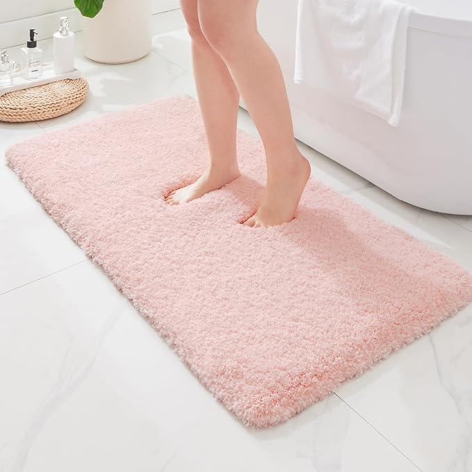 ILANGO Pink Bathroom Rugs 48" × 24" Non Slip & Super Absorbent Extra Thick Soft, Washable Bath Mat for Floor, Microfiber Plush Shaggy Bath Rug with Rubber for Bathtub Shower Room Sink - ModernBath