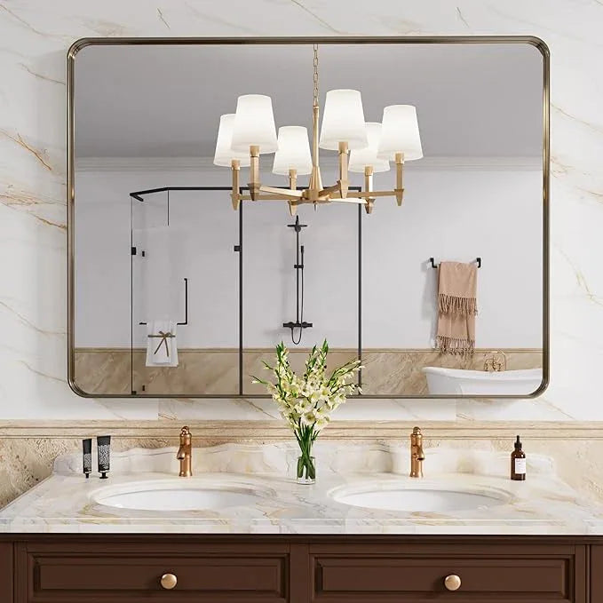 JISOSO Bronze Bathroom Mirror 40x30 Inch, Brushed Bronze Metal Frame Mirror for Wall, Rounded Rectangle Bathroom Vanity Mirror with Tempered Glass, Anti-Rust, Horizontal/Vertical - ModernBath
