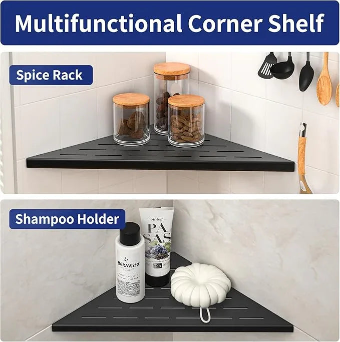 Corner Shower Shelf, 12" Matte Black 304 Stainless Steel Slot Design Recessed Corner Shelves 2 Pack Bathroom Grout in Shelf for Tiled Wall, Large Size - ModernBath